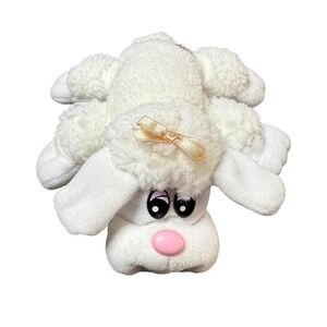 Vintage Pound‎ Puppy Plush Toy Stuffed Animal White Dog Pink Nose Bow
